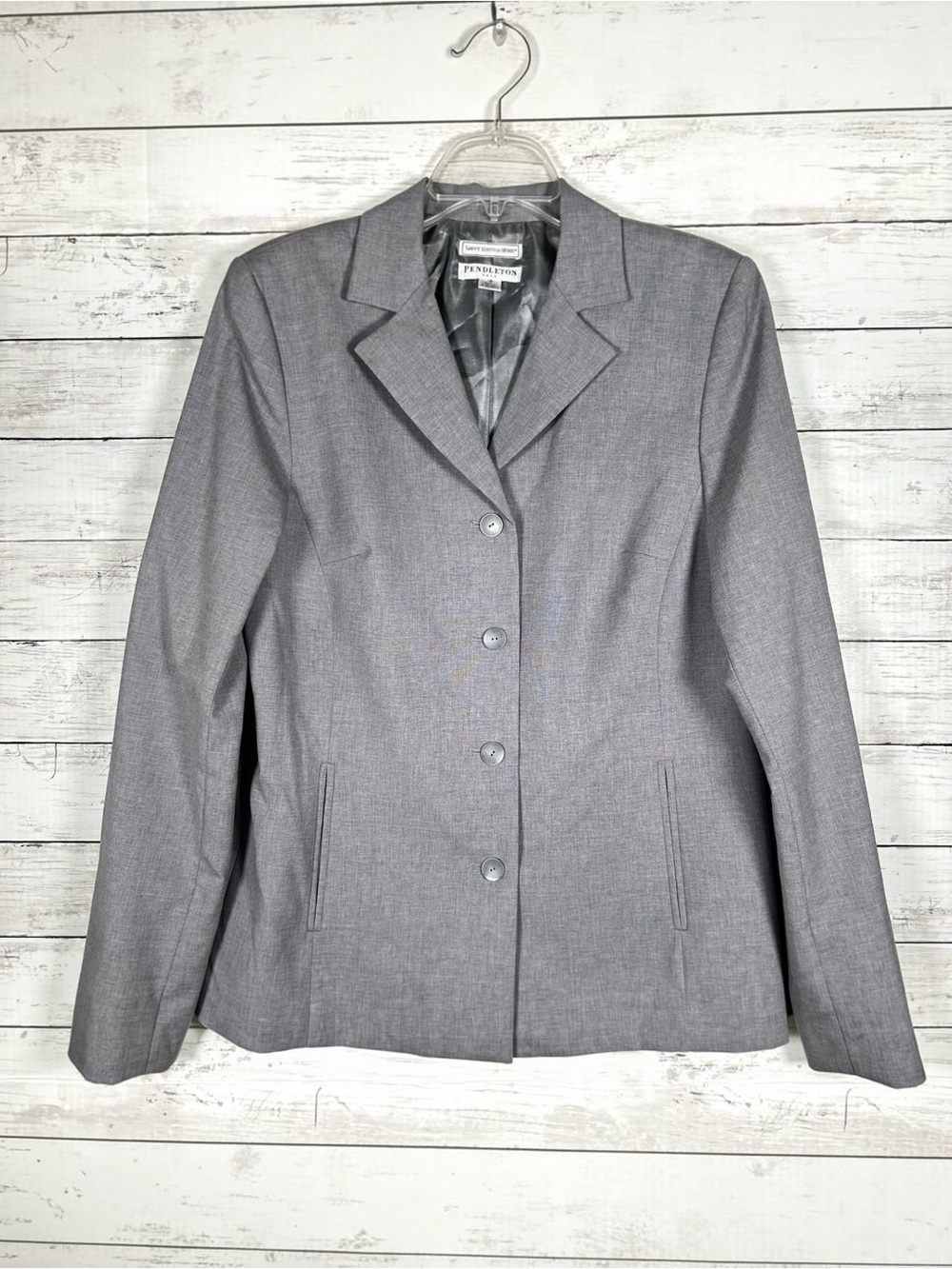 Pendleton Savvy Stretch Virgin Wool Spandex Gray Blazer 10 Tall